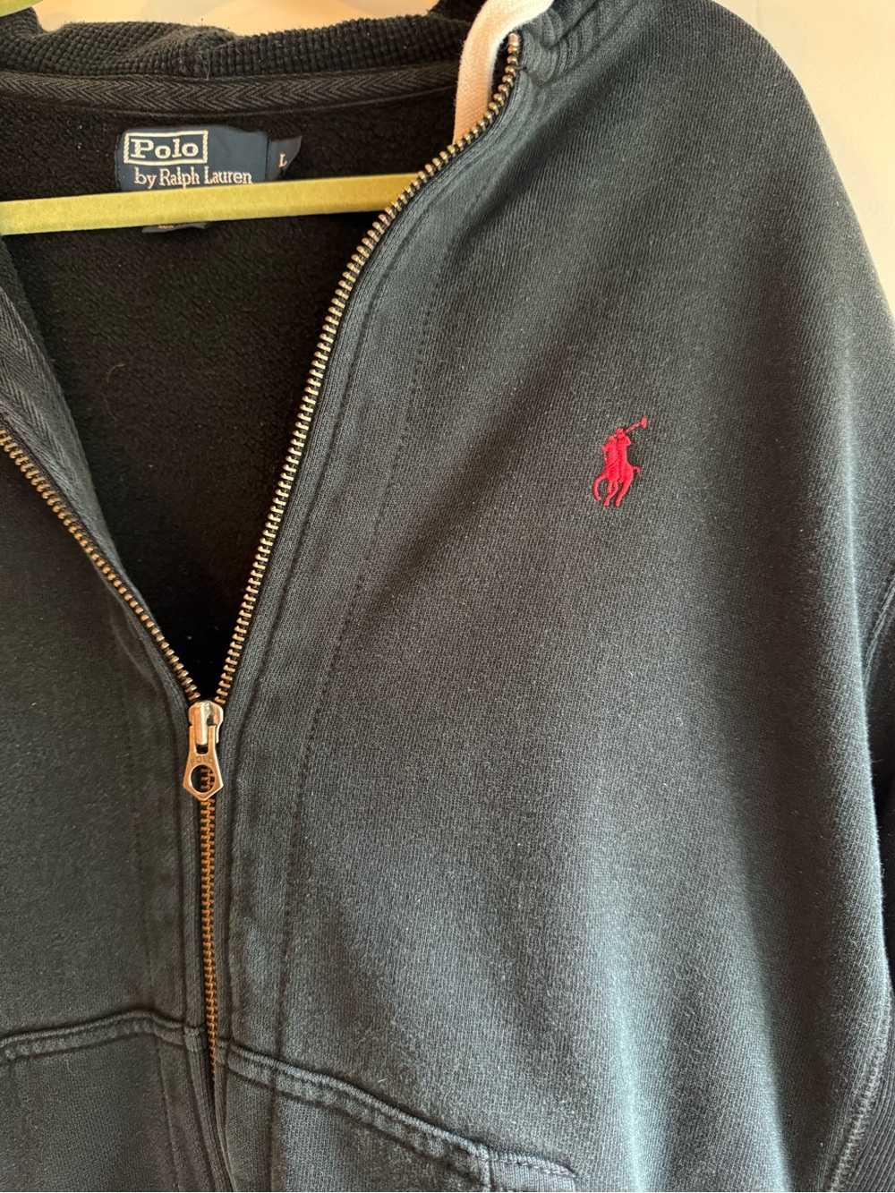 Ralph Lauren Polo Black Zip Hoodie with White Drawstrings - Picture 4 of 5